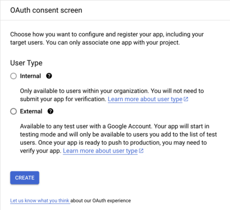Create OAuth Consent Screen